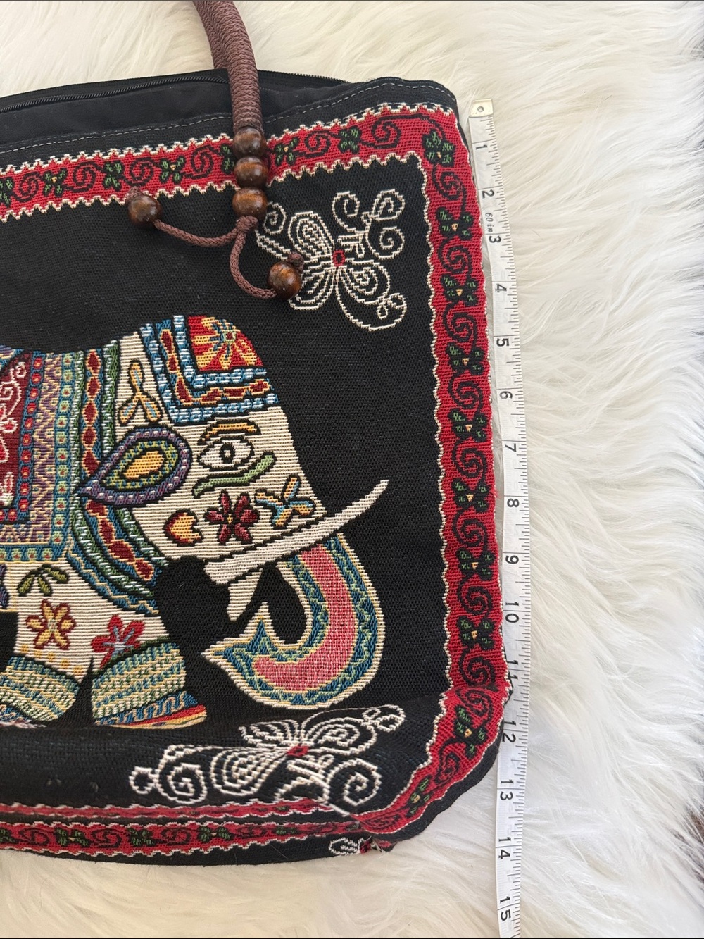 Handmade Thailand Elephant Tapestry Tote Bag Large Boho Travel Shoulder Bag - Picture 8 of 11